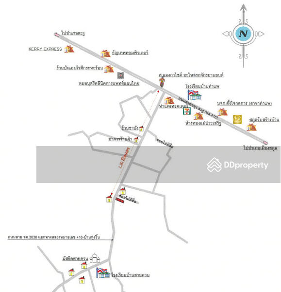 ขาย - ตึกแถวชั้นเดียว ติดถนนสาย สต. 3038 จ.สตูล, สตูล