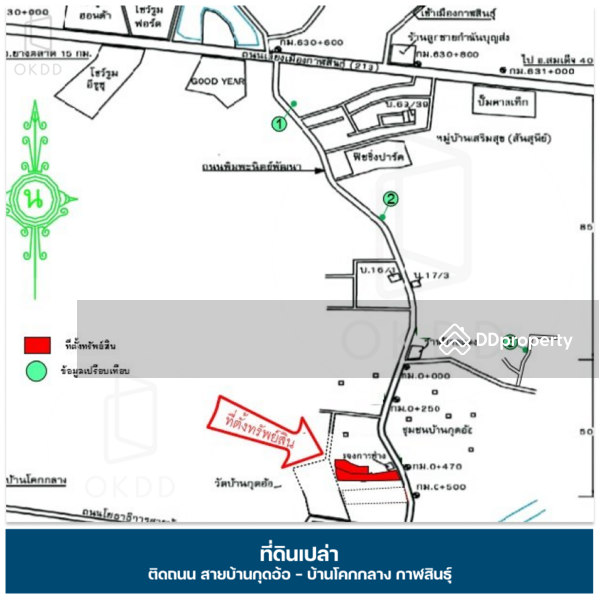 ที่ดินเปล่า ติดถนน สายบ้านกุดอ้อ บ้านโคกกลาง, กาฬสินธุ์, Kalasin, Lup