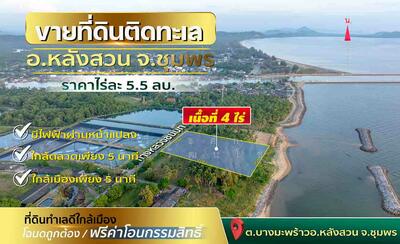 ขาย - ขายที่ดินติดทะเล 4 ไร่ ใกล้วัดแหลมโตนด ต.บางมะพร้าว อ.หลังสวน จ.ชุมพร, ชุมพร