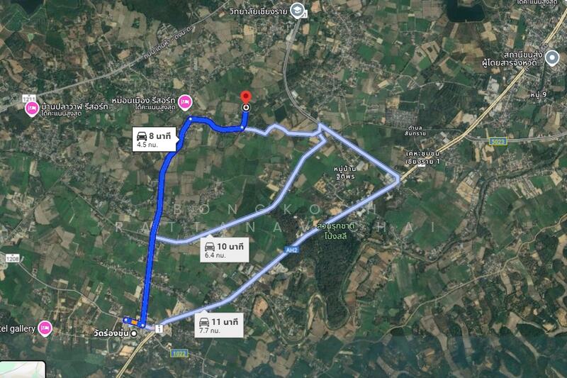 ระยะทางจากวัดร่องขุ่นไปที่ดิน