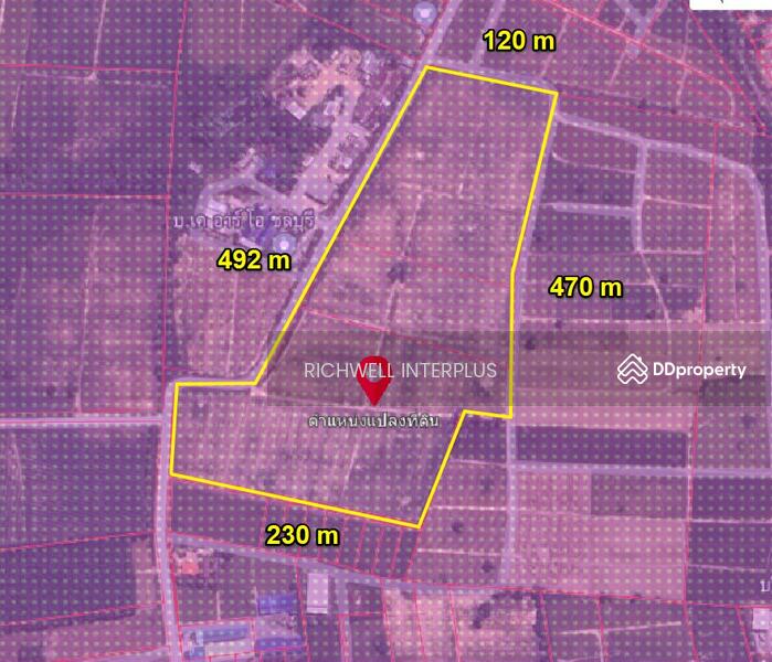 For Sale - Land for sale in Khao Khan Song, purple pattern, area 46 rai, width 490 meters, Chon Buri