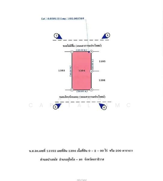 ที่ดินเปล่า L4_1_0426_G02, Narathiwat, Pasemat, Su Ngai Ko Lok, Narathiwat, , 800 sqm, Land For Sale, by Alpha Capital AMC, 11694488 - DDproperty.com