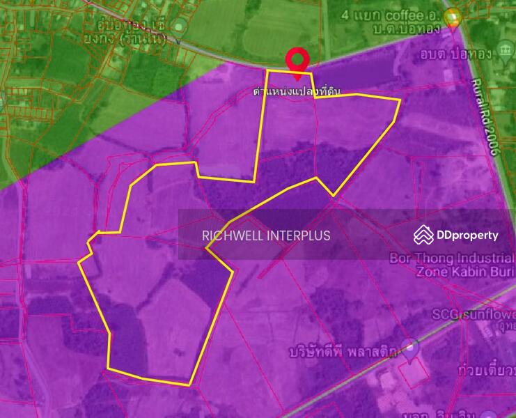 For Sale - Purple land for sale in Kabin Buri, next to a paved road, 126 rai, near road 2006-320 meters,, Prachin Buri