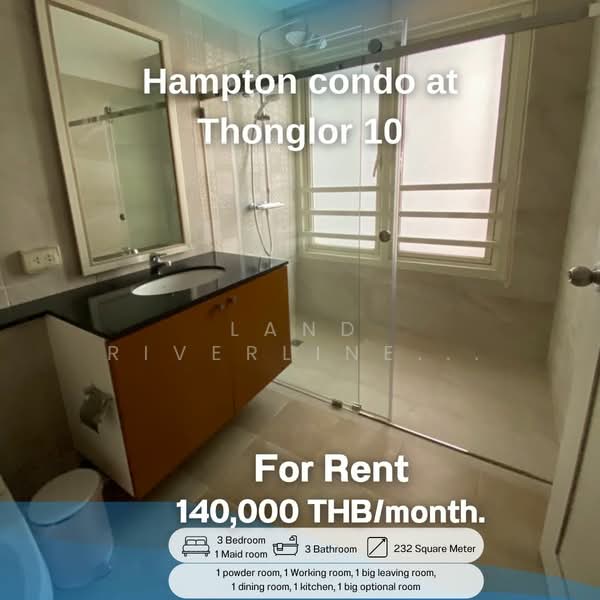 Hampton Thonglor 10, Bangkok, 324 Soi Thonglor 10, Sukhumvit Road, Khlong Tan Nua, Watthana, Bangkok, 3 Bedrooms, 232 sqm, Condo For Rent, by Land Riverline Real Estate, 11761309 - DDproperty.com