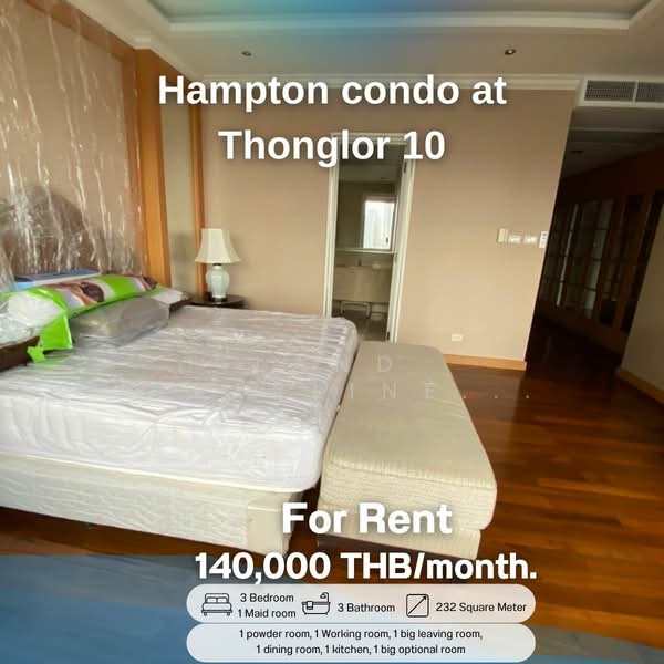 Hampton Thonglor 10, Bangkok, 324 Soi Thonglor 10, Sukhumvit Road, Khlong Tan Nua, Watthana, Bangkok, 3 Bedrooms, 232 sqm, Condo For Rent, by Land Riverline Real Estate, 11761309 - DDproperty.com