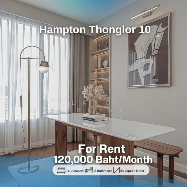 Hampton Thonglor 10, Bangkok, 324 Soi Thonglor 10, Sukhumvit Road, Khlong Tan Nua, Watthana, Bangkok, 3 Bedrooms, 164 sqm, Condo For Rent, by Land Riverline Real Estate, 11765747 - DDproperty.com