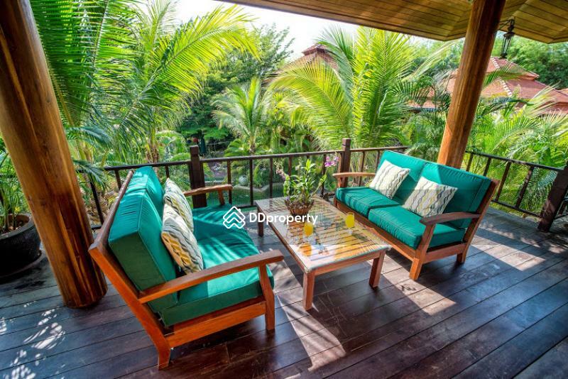 Elevated terrace with pool view