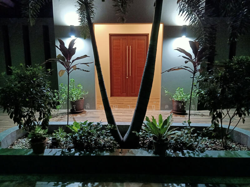 Front porch and planter night view