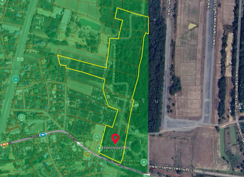 ขาย - ขายที่ดิน 40 ไร่ 0 งาน 67.5 ตร.ว. ติดถนนหมายเลข 1186 ใกล้กรมทหารพรานที่ 31 พะเยา, พะเยา