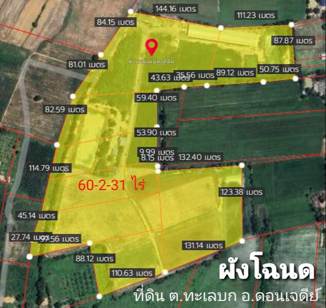 ขาย - ขายด่วน ที่ดินดอนเจดีย์ แปลงใหญ่ 60 ไร มีรั้วปูนรอบแนวเขตที่ดินแล้ว, สุพรรณบุรี