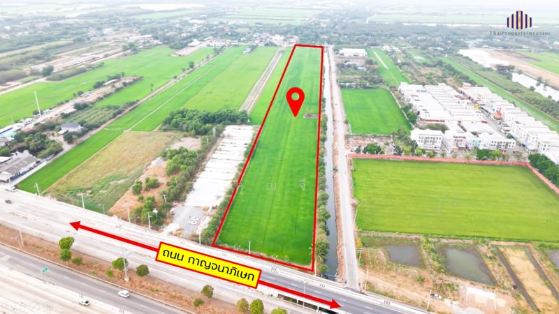 ขาย - ขายที่ดินเปล่า ติดถนน 3 ด้าน!! แปลงสี่เหลี่ยมสวย ขายที่ดิน 32 ไร่เศษ กาญจนาภิเษก คลองกำนันเยื้อน, ปทุมธานี