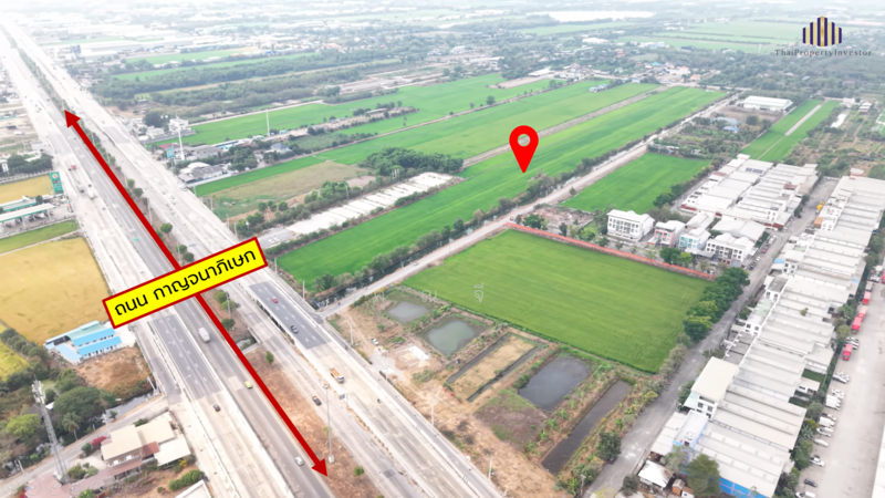 ขาย - ขายที่ดินเปล่า ติดถนน 3 ด้าน!! แปลงสี่เหลี่ยมสวย ขายที่ดิน 32 ไร่เศษ กาญจนาภิเษก คลองกำนันเยื้อน, ปทุมธานี