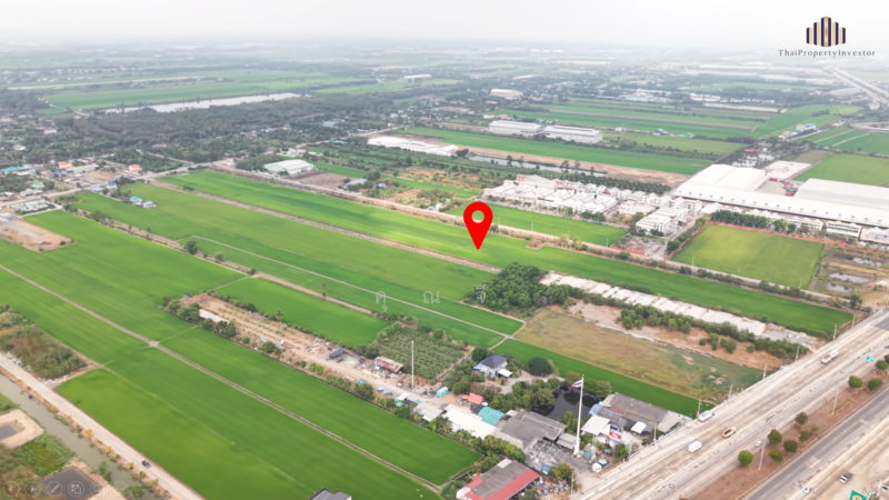 For Sale - ขายที่ดินเปล่า ติดถนน 3 ด้าน!! แปลงสี่เหลี่ยมสวย ขายที่ดิน 32 ไร่เศษ กาญจนาภิเษก คลองกำนันเยื้อน, Pathum Thani