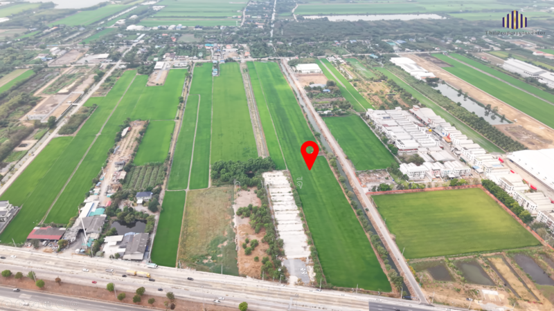 ขาย - ขายที่ดินเปล่า ติดถนน 3 ด้าน!! แปลงสี่เหลี่ยมสวย ขายที่ดิน 32 ไร่เศษ กาญจนาภิเษก คลองกำนันเยื้อน, ปทุมธานี