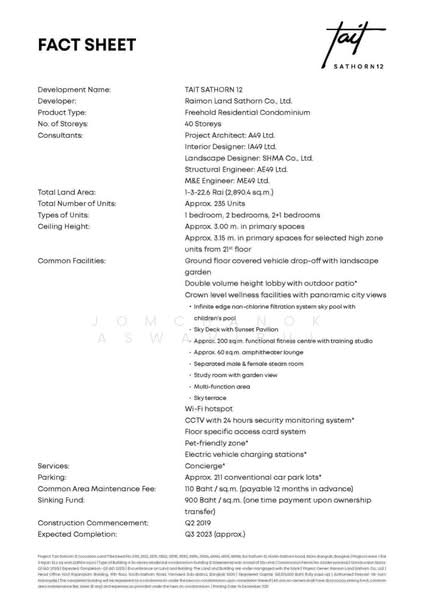 Tait Sathorn 12, Bangkok, Soi Sathorn 12, Sathorn Road, Silom, Bang Rak, Bangkok, 1 Bedroom, 68 sqm, Condo For Sale, by Jomchanok Aswavibul, 500165251 - DDproperty.com