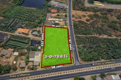 ขาย - ที่ดินเปล่า 3-0-78.8 ไร่ ทำเลดี ติดถนน มาลัยแมน สุพรรณบุรี, สุพรรณบุรี