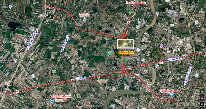 For Sale - Prime land plot of 130 sq.wa. (approximately 230 sq.m.), with a beautiful 44-meter frontage on Highw, Pathum Thani