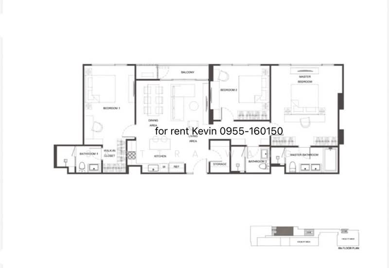 Via 61, Bangkok, Khlong Tan Nua, Watthana, Bangkok, 3 Bedrooms, 127 sqm, Condo For Rent, by Sarttra Wang, 500257289 - unit layout - Kevin 0955-160150 - DDproperty.com