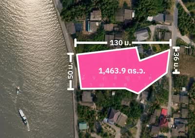 ขาย - ที่ดินเปล่า 1463.9 ตร.ว. ที่ดินติดแม่น้ำเจ้าพระยา เมืองปทุมธานี ใกล้วัดเทียนถวาย ถนนบางบัวทอง-บางพูน, ปทุมธานี
