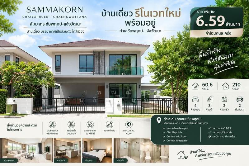Sammakorn Chaiyapruek-Chaengwattana, Nonthaburi, Lahan, Bang Bua Thong, Nonthaburi, 4 Bedrooms, 210 sqm, Single Detached House For Sale, by ปพณณัฏฐ์ บันลือชัยฤทธิ์, 500349731 - DDproperty.com