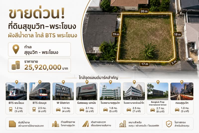ขายที่ดินสุขุมวิท–พระโขนง ย่านปรีดี ผังสีน้ำตาล ใกล้ BTS พระโขนง, Bangkok, Phra Kanong Nua, Watthana, Bangkok, , 384 sqm, Land For Sale, by jariya, 500357716 - DDproperty.com