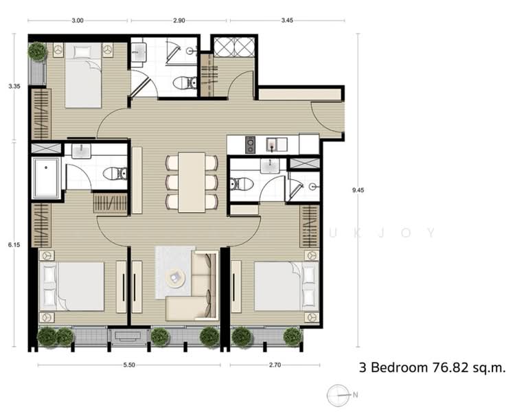 Noble BE33, Bangkok, 19 Soi Sukhumvit 33, Khlong Tan Nua, Watthana, Bangkok, 3 Bedrooms, 76 sqm, Condo For Rent, by Kittitach Sukjoy, 500385087 - DDproperty.com