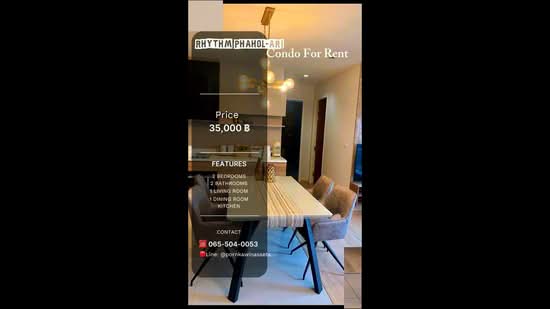 Rhythm Phahol-Ari, Bangkok, 1377 Phaholyothin Road, Samsen Nai, Phaya Thai, Bangkok, 2 Bedrooms, 67 sqm, Condo For Rent, by ปริ่มพร เลขะวรกุล, 500399212 - DDproperty.com