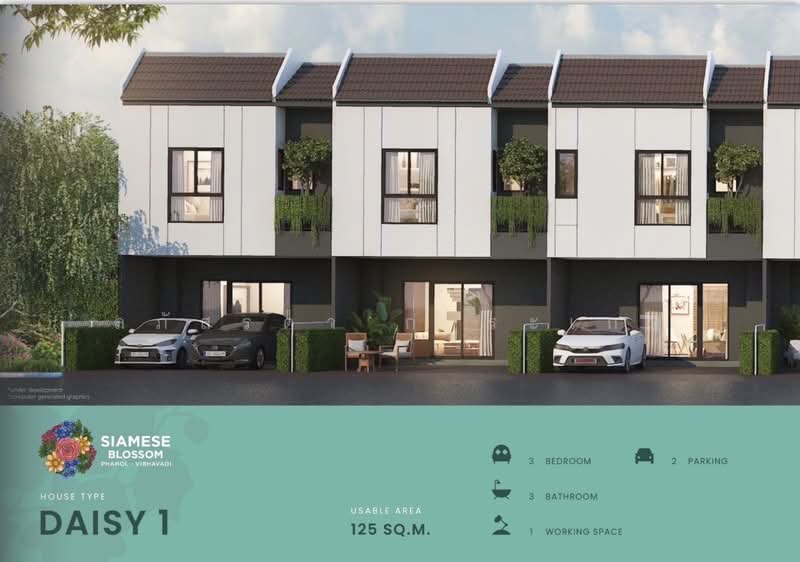 Siamese Blossom Phahol-Vibhavadi, Pathum Thani, Phahonyothin Road, Khlong Nung, Khlong Luang, Pathum Thani, 2 Bedrooms, 124 sqm, Townhouse For Sale, by ลภัสรดา การะเกษ, 500400906 - DDproperty.com
