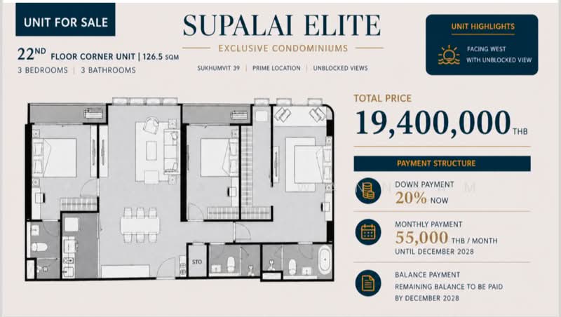 Supalai Elite Sukhumvit 39, Bangkok, Khlong Tan Nua, Watthana, Bangkok, 3 Bedrooms, 127 sqm, Condo For Sale, by Anthea Khwanngam, 500415696 - DDproperty.com