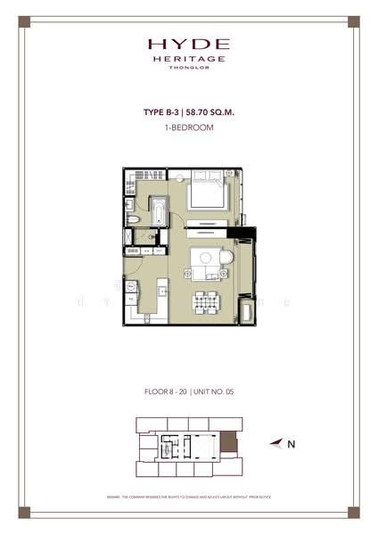 Hyde Heritage Thonglor : ไฮด์ เฮอริเทจ ทองหล่อ, กรุงเทพ, 1199 ซอยสุขุมวิท 59, คลองตันเหนือ, วัฒนา, กรุงเทพ, 59 ตร.ม., คอนโด ขาย, โดย CBRE (Thailand) Co.,Ltd, 500422273 - Unit layout B3 - DDproperty.com