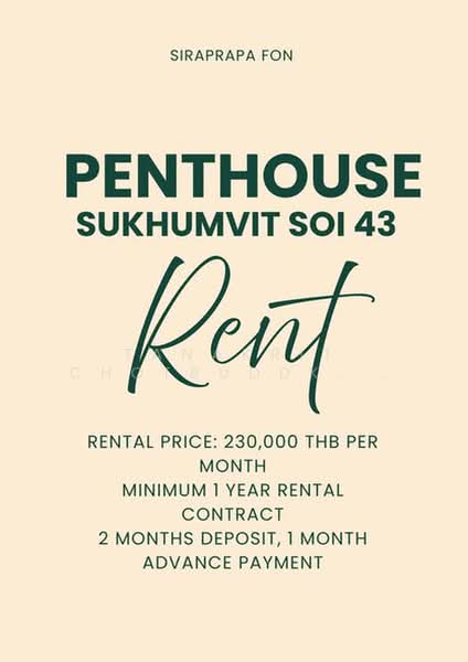 Charan Tower Residences by Aspira, Bangkok, 19 Soi Sukhumvit 43, Khlong Tan Nua, Watthana, Bangkok, 3 Bedrooms, 430 sqm, Apartment For Rent, by Tanakrit Chotbuddkayan, 500428960 - DDproperty.com
