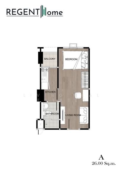 Regent Home Wutthakat : รีเจ้นท์โฮม วุฒากาศ, กรุงเทพ, ถ.วุฒากาศ, ตลาดพลู, ธนบุรี, กรุงเทพ, 26 ตร.ม., คอนโด ให้เช่า, โดย Living Real Estates, 500440489 - DDproperty.com