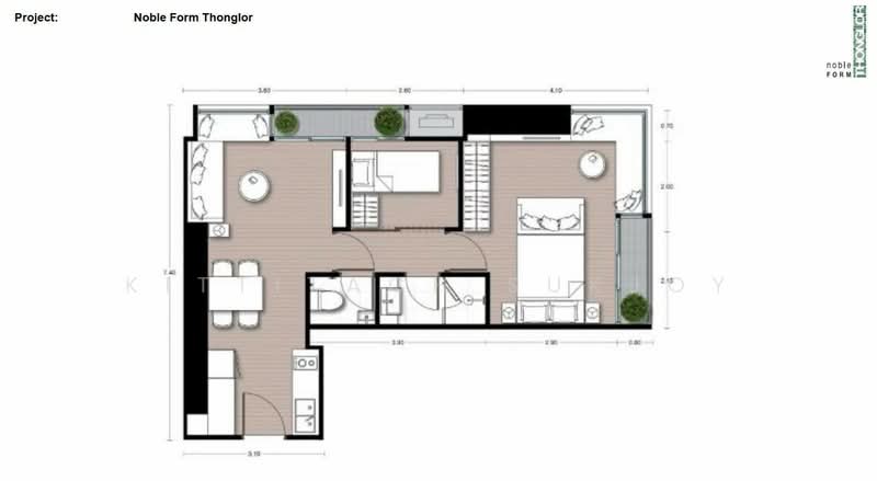 Noble Form Thonglor, Bangkok, Sukhumvit 55, Khlong Tan Nua, Watthana, Bangkok, 2 Bedrooms, 54 sqm, Condo For Rent, by Kittitach Sukjoy, 500441362 - DDproperty.com