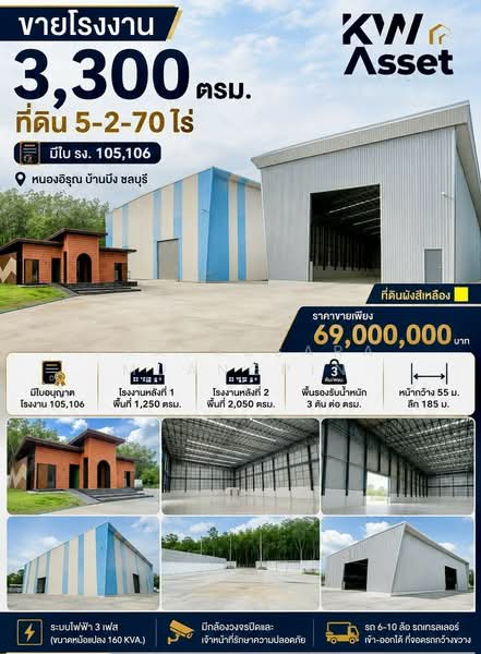 ขายโรงงาน 3,300 ตรม. ที่ดิน 5-2-70 ไร่ มีใบ รง. 105/106 บ้านบึง ชลบุรี, Chon Buri (Pattaya), Nong I-run, Ban Bung, Chon Buri (Pattaya), , 3,300 sqm, Warehouse/Factory For Sale, by Prapassara Muangpin, 500443533 - DDproperty.com