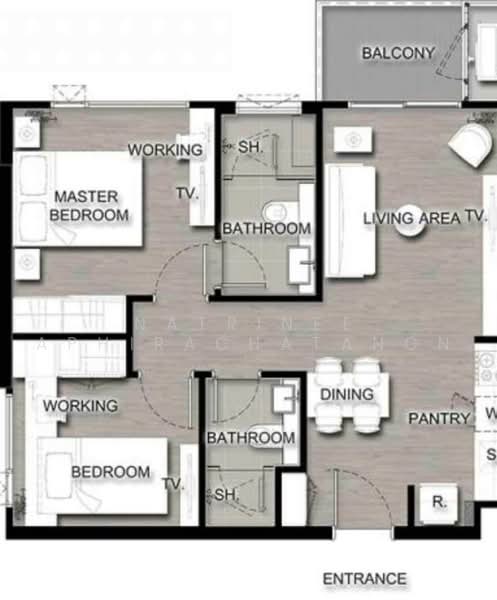 The Saint Residences Ladprao, Bangkok, 588 Vibhavadi-Rangsit Road, Jom Phon, Chatuchak, Bangkok, 2 Bedrooms, 57 sqm, Condo For Rent, by Natrinee Aphirachatanon, 500459272 - DDproperty.com