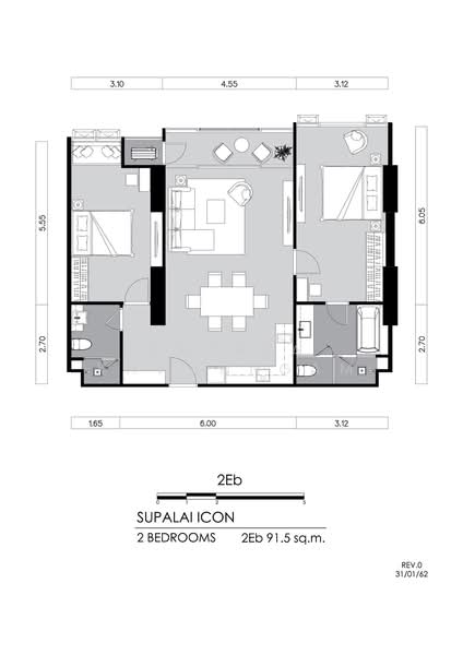 Supalai Icon Sathorn, Bangkok, Sathorn Tai Road, Thung Maha Mek, Sathon, Bangkok, 2 Bedrooms, 91 sqm, Condo For Sale, by Anthea Khwanngam, 500461162 - DDproperty.com