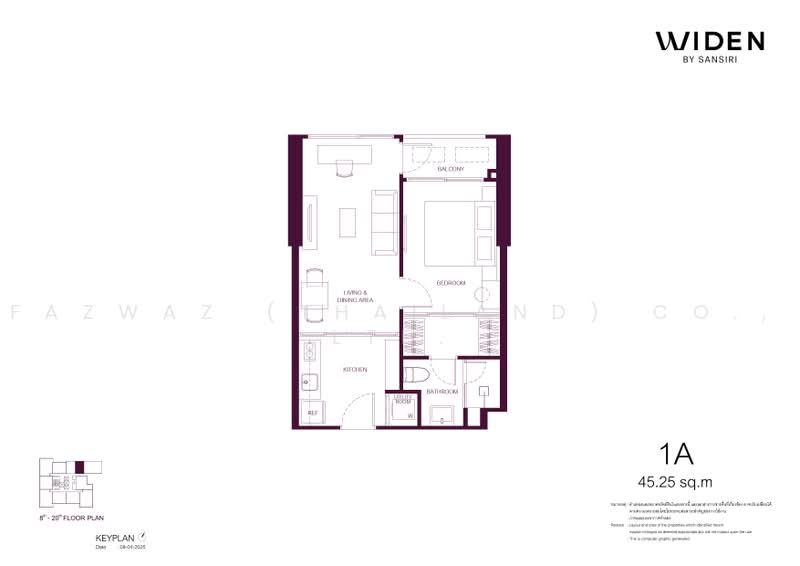 WIDEN by Sansiri, Bangkok, 8/11 Nang Linchi Rd, Thung Maha Mek, Sathon, Bangkok, 1 Bedroom, 45 sqm, Condo For Sale, by Fazwaz (Thailand) Co., Ltd., 500464465 - DDproperty.com