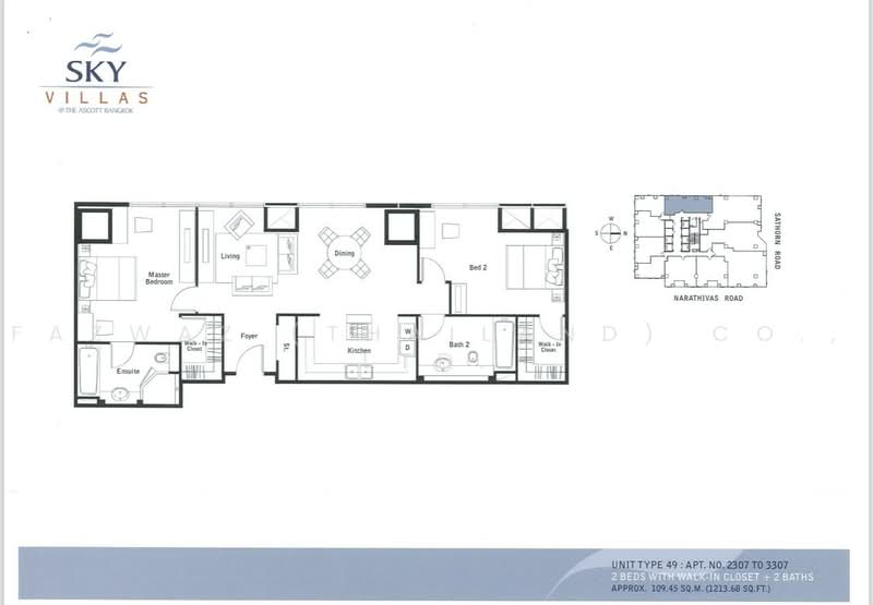Sky Villas Sathorn, Bangkok, 7 South Sathorn Road, Yan Nawa, Sathon, Bangkok, 2 Bedrooms, 109 sqm, Condo For Sale, by Fazwaz (Thailand) Co., Ltd., 500466859 - DDproperty.com