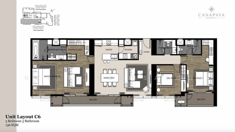 Canapaya Residences Rama 3, Bangkok, 888 Rama 3 Road, Bang Klo, Bang Kho Laem, Bangkok, 3 Bedrooms, 137 sqm, Condo For Rent, by Natlyn Kongsapook, 500467457 - DDproperty.com