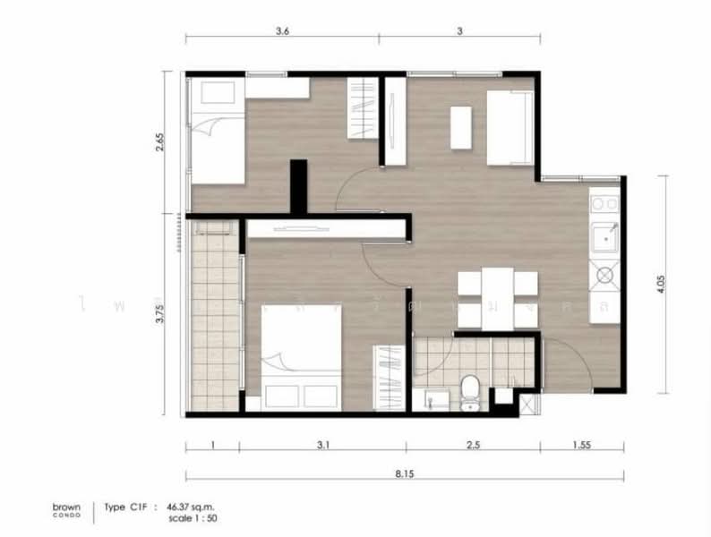 Brown Condo Ratchada 32, Bangkok, Soi Ratchada 32, Ratchadaphisek Road, Chan Kasem, Chatuchak, Bangkok, 2 Bedrooms, 47 sqm, Condo For Rent, by ไพลิน เลิศวัฒนมงคล, 500471280 - DDproperty.com