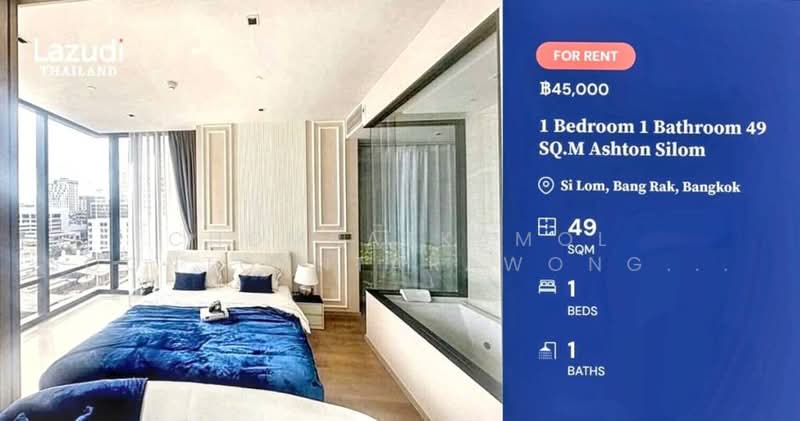 ASHTON Silom, Bangkok, 166 Silom Road, Bang Rak, Bangkok, 1 Bedroom, 49 sqm, Condo For Rent, by Chomratkamol Soontorntarawong (Gor), 500473294 - DDproperty.com