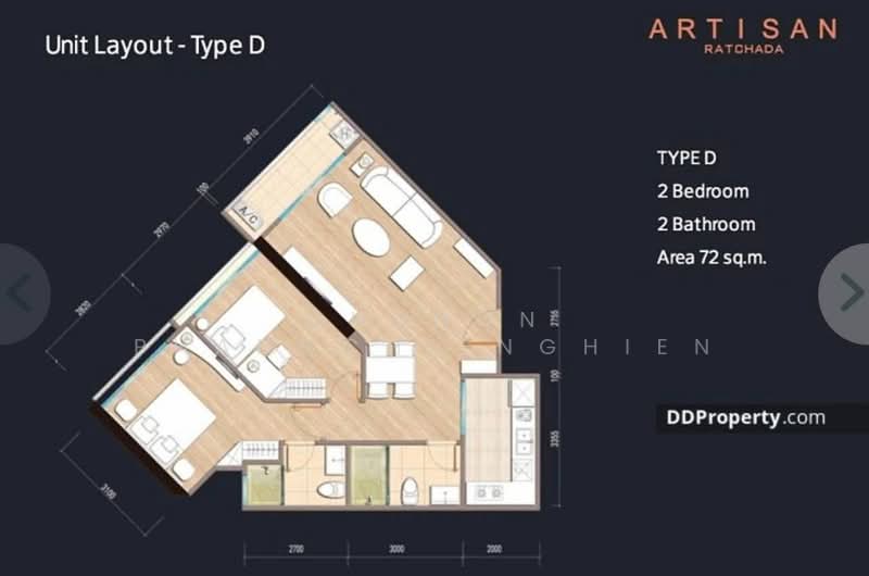Artisan Ratchada, Bangkok, 99 Tienruammitr Road, Huai Khwang, Bangkok, 2 Bedrooms, 72 sqm, Condo For Rent, by Chanon Phangchienghien, 500473987 - DDproperty.com