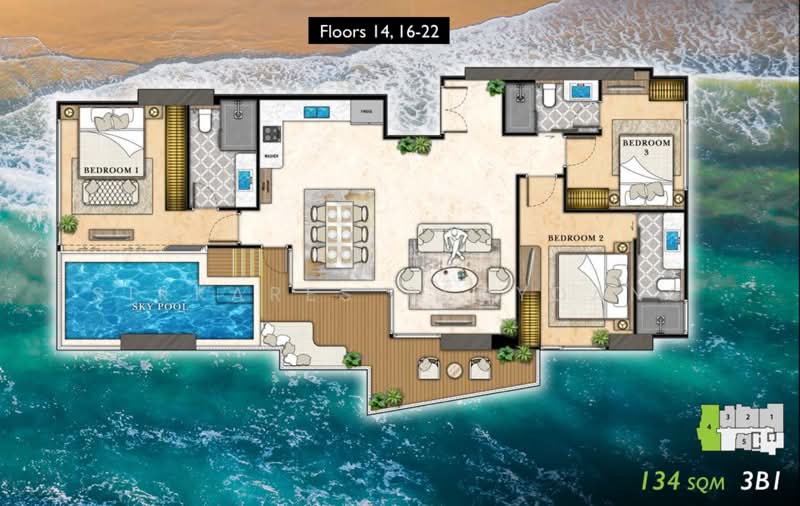 The Riviera California, Chon Buri (Pattaya), Nong Pru, Bang Lamung (Pattaya), Chon Buri (Pattaya), 3 Bedrooms, 134 sqm, Condo For Sale, by Sikkares Ploydang, 500500956 - DDproperty.com