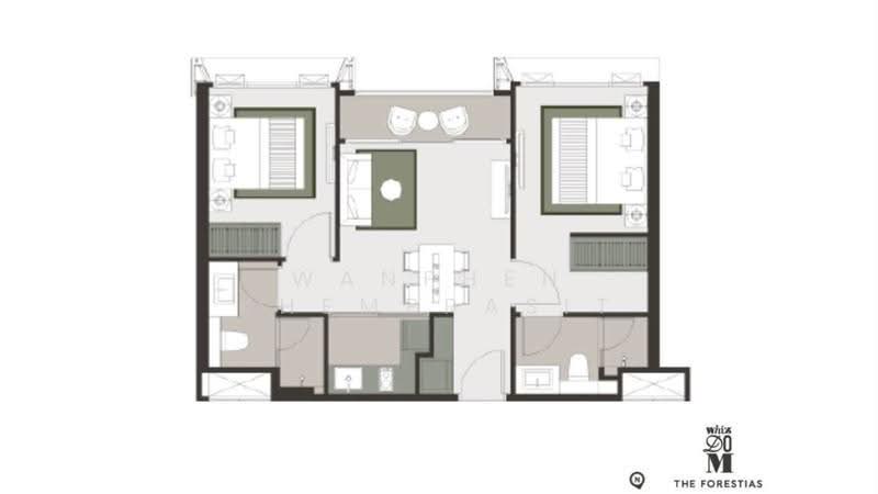 Whizdom The Forestias, Samut Prakan, Debaratana Road, Bang Kaeo, Bang Plee, Samut Prakan, 2 Bedrooms, 57 sqm, Condo For Rent, by Wanphen Khemprasit, 500506372 - DDproperty.com