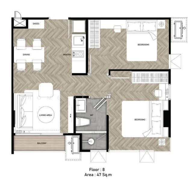 Fynn Aree, Bangkok, Soi Phaholyothin 7, Phaholyothin Road, Samsen Nai, Phaya Thai, Bangkok, 2 Bedrooms, 47 sqm, Condo For Sale, by HOME Real Estate Service, 500548236 - DDproperty.com