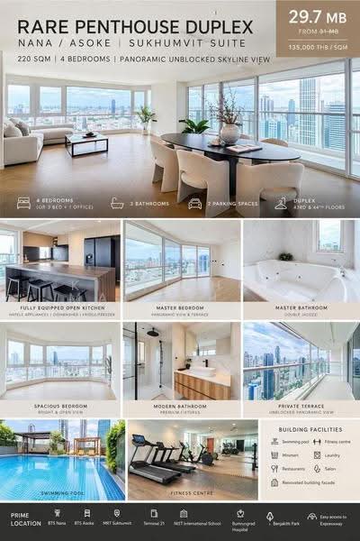 Sukhumvit Suite, Bangkok, 19 Soi Sukhumvit 13, Khlongtoei Nua, Watthana, Bangkok, 4 Bedrooms, 220 sqm, Condo For Sale, by Kittiphop Machchima, 500564242 - DDproperty.com