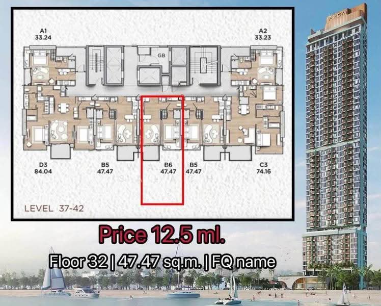 AROM Jomtien, Chon Buri (Pattaya), Jomtien Sai 1 Road, Nong Pru, Bang Lamung (Pattaya), Chon Buri (Pattaya), 1 Bedroom, 47 sqm, Condo For Sale, by Wanwisa Salachan, 500570066 - DDproperty.com