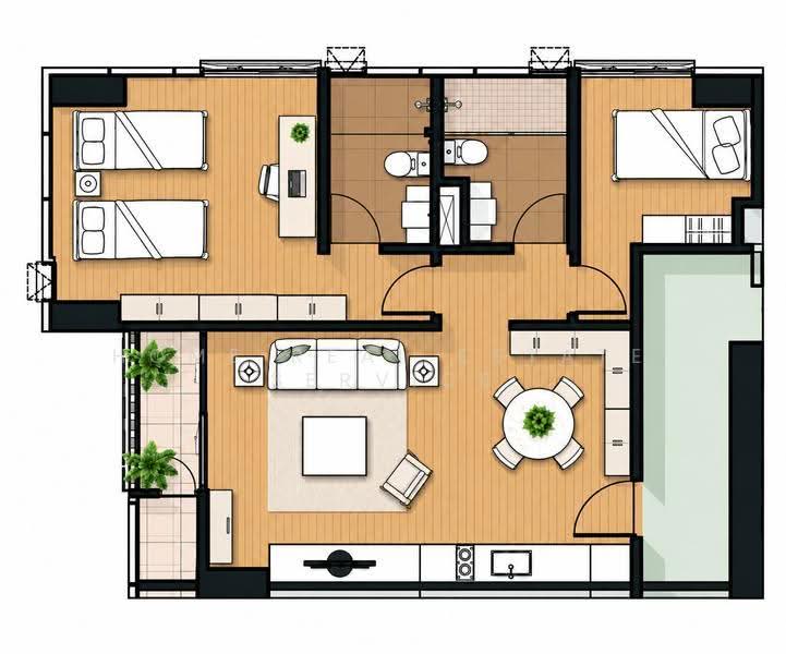 My Resort Bangkok, Bangkok, 1724 Petchaburi Road, Bang Kapi, Huai Khwang, Bangkok, 2 Bedrooms, 67 sqm, Condo For Rent, by HOME Real Estate Service, 500578968 - DDproperty.com