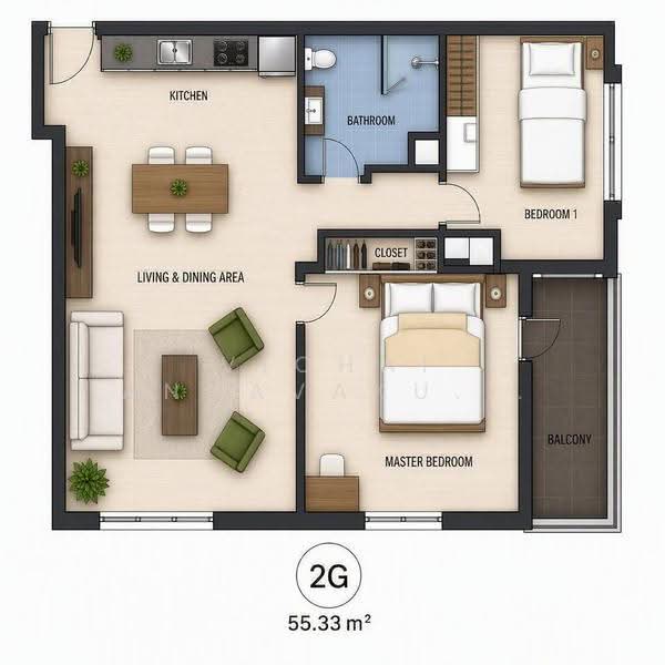 Tree Condo Sukhumvit 42, Bangkok, Soi Sukhumvit 42/1, Sukhumvit Road, Phra Kanong Nua, Watthana, Bangkok, 2 Bedrooms, 55 sqm, Condo For Rent, by Vichai Annavakulthorn, 500582083 - DDproperty.com