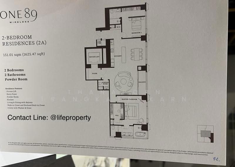 ONE89 Wireless, Bangkok, Wittayu Road, Lumphini, Pathum Wan, Bangkok, 2 Bedrooms, 151 sqm, Condo For Rent, by Thanaporn Trangkatrakarn, 500626551 - DDproperty.com